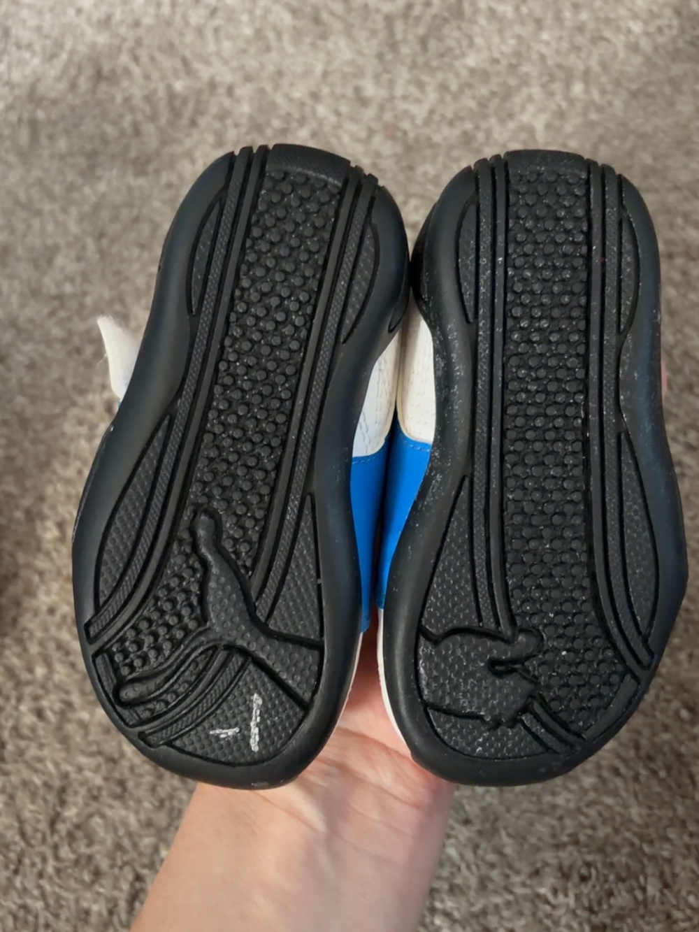 Puma Kids Blue and White Slip-On Sneakers with Black Soles
